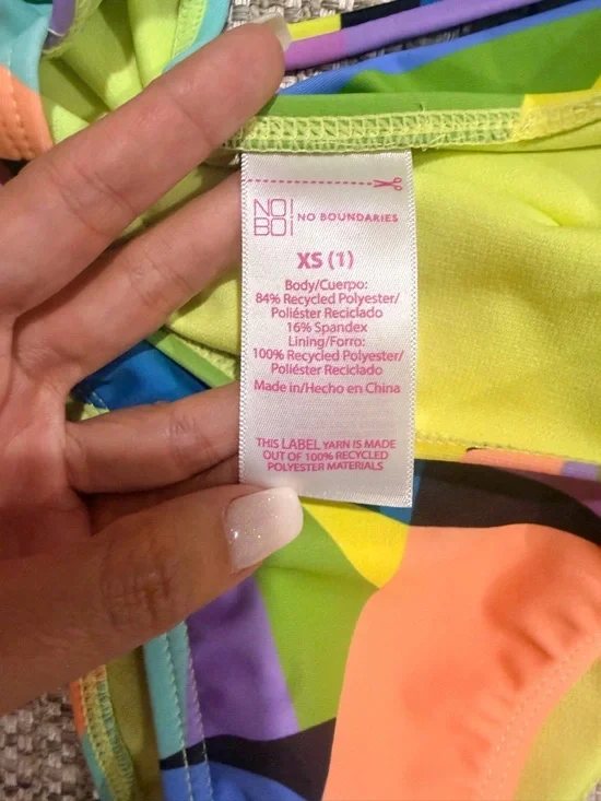 No Boundaries Multicolor Geometric Cutout One-Piece Swimsuit - Picture 2 of 2